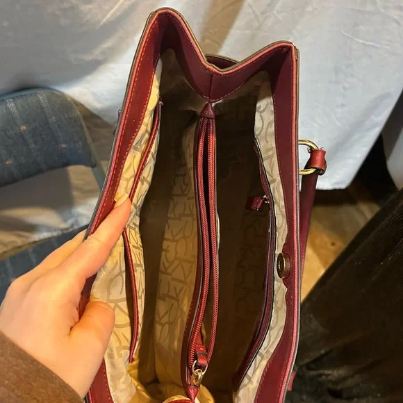 Calvin Klein Brown Monogram Shoulder Bag with Red Trim - Picture 4 of 5